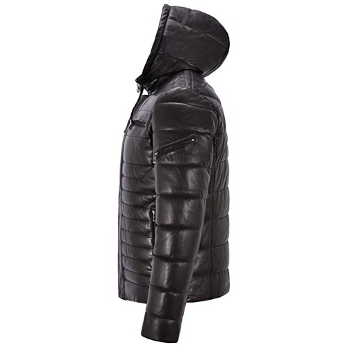 mens real leather jacket puffer hooded 100% lambskin fully quilted