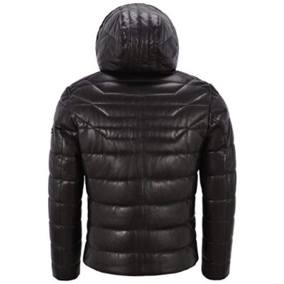 mens real leather jacket puffer hooded 100% lambskin fully quilted