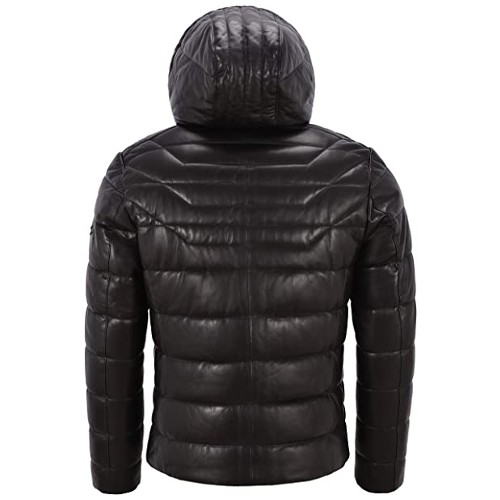mens real leather jacket puffer hooded 100% lambskin fully quilted
