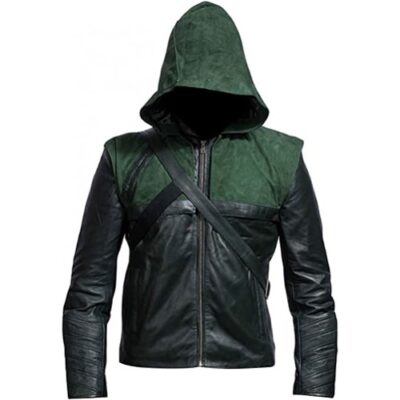 Men’s Superhero Green Stephen Amell Oliver Costume Cosplay Leather Jacket