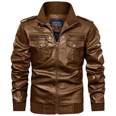 TACVASEN Men's Faux Leather Jacket Classic Bomber Jacket