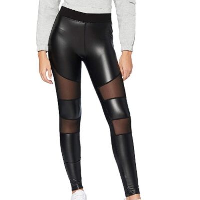 Urban Classics Women's Ladies Tech Mesh Faux Leather Leggings