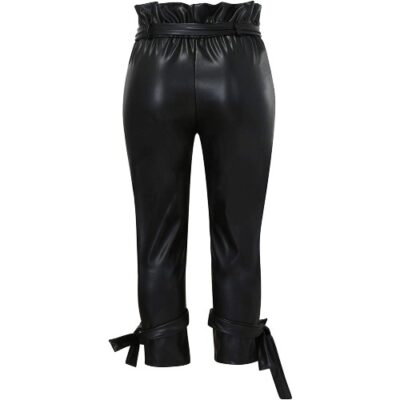 women's leather bow pocket trousers fashion sexy tight trousers solid leggings