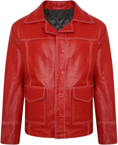 Fight Club Brad Pitt Red Leather Jacket