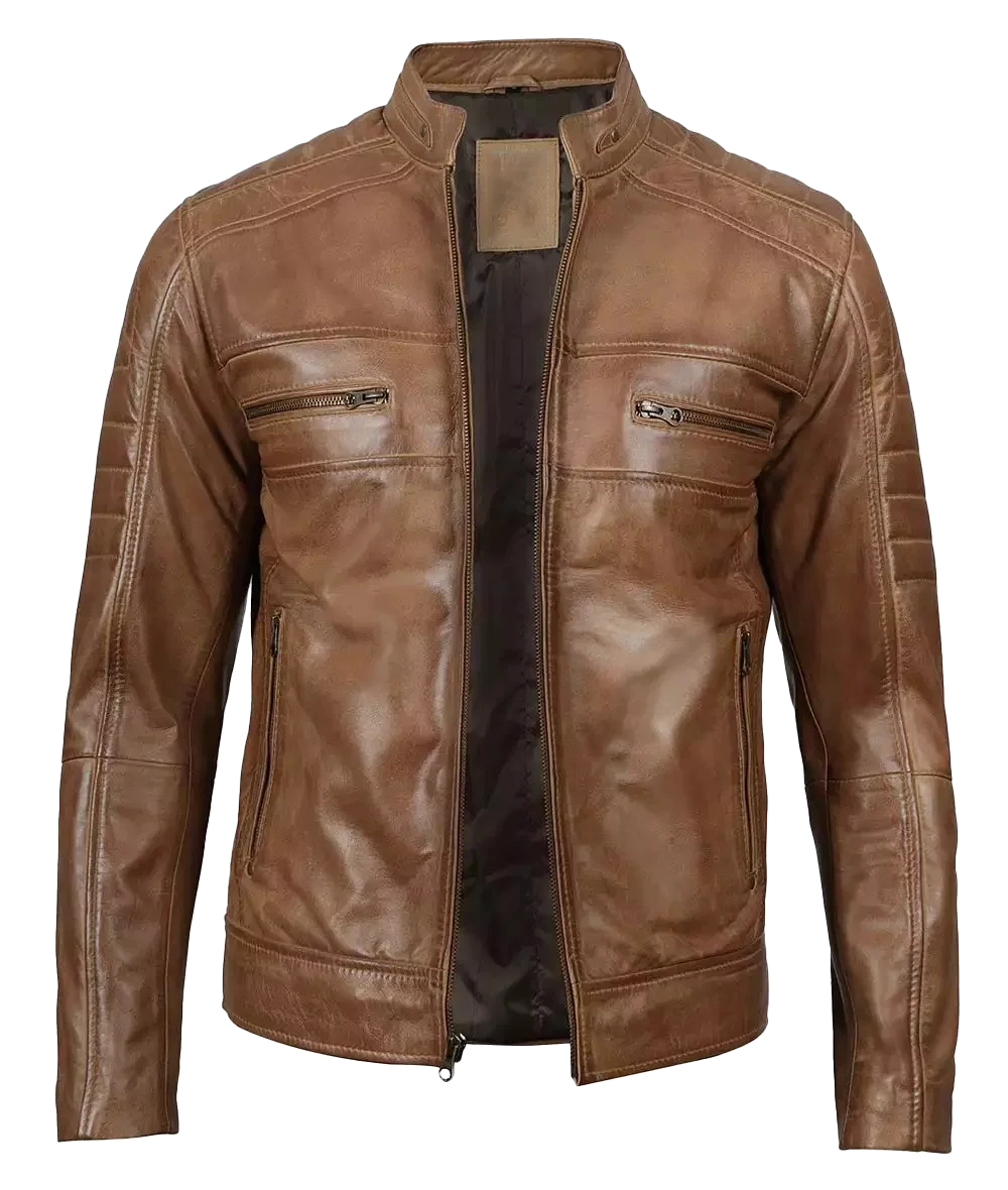 Austin Cafe Racer Camel Waxed Leather Jacket