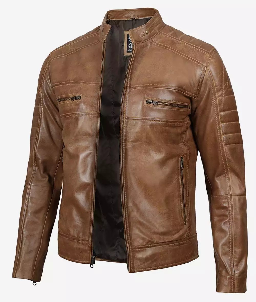 Austin Cafe Racer Camel Waxed Leather Jacket