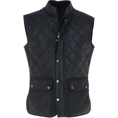 Diamond Quilted Black Leather Gilet