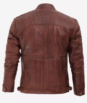 Distressed Brown Motorcycle Leather Jacket Men's