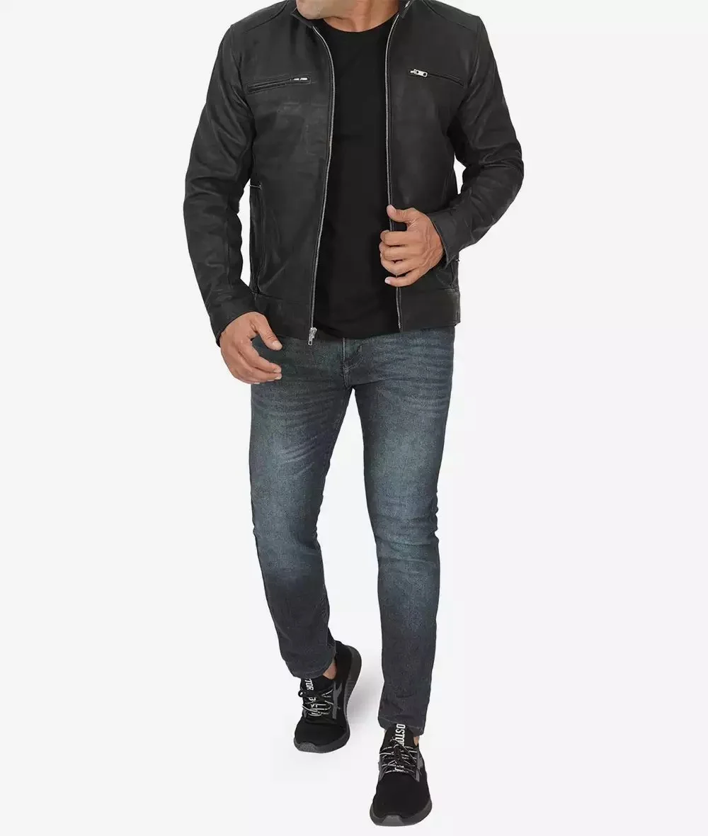 Dodge Black Leather Racer Jacket