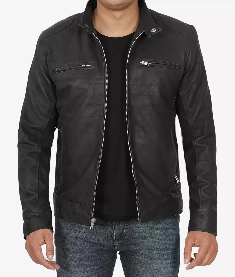 Dodge Black Leather Racer Jacket