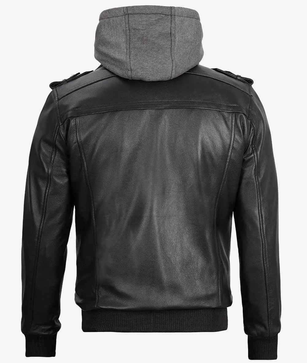 Lambskin Black Detachable Hood Leather Jacket