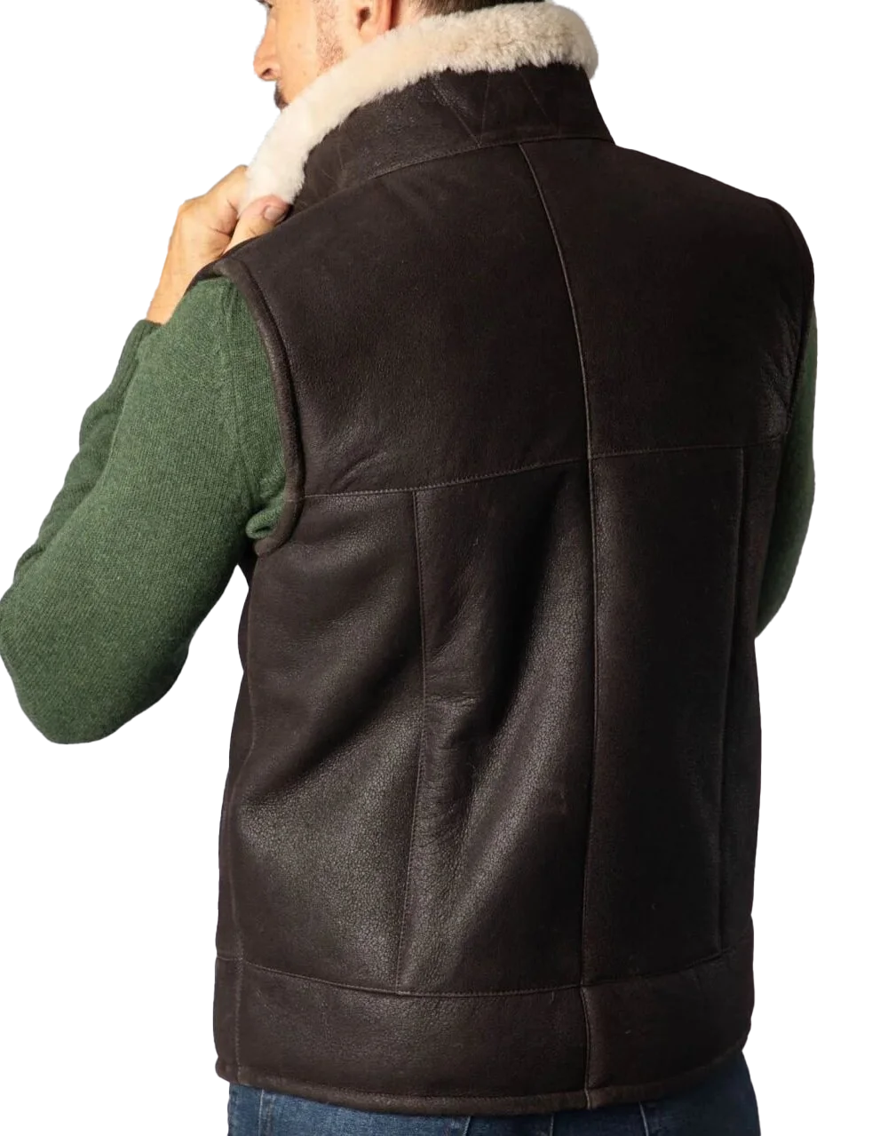 Men Sheepskin brown Leather Gilet