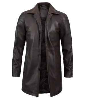Men’s 34 Length Dark Brown Leather Coat