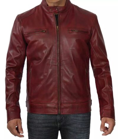 Men's Bold Maroon Lambskin Cafe Racer Jacket