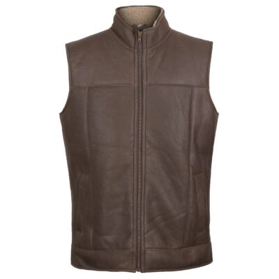 Men's Brown & Beige Sheepskin Leather Gilet