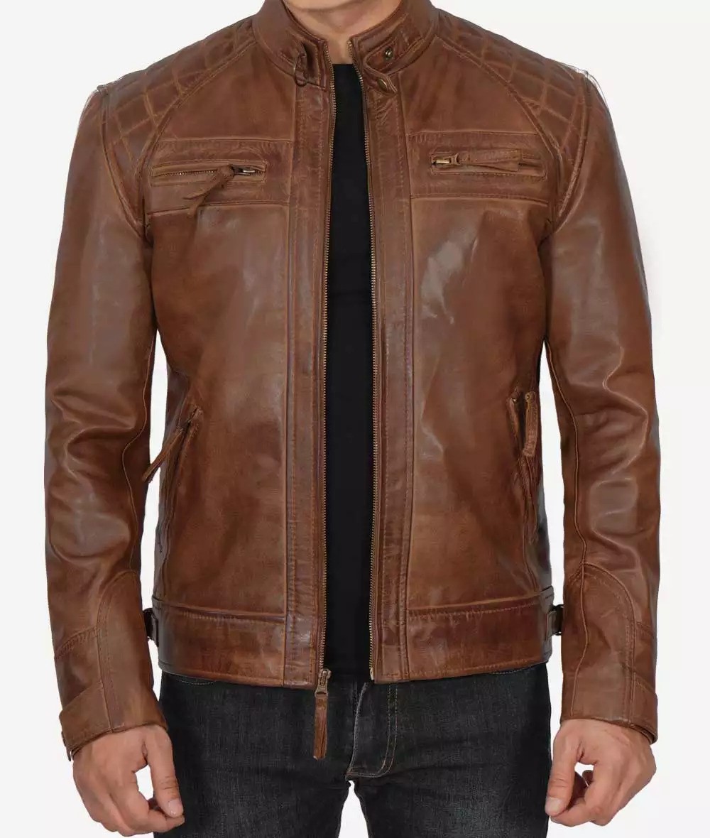 Men's Chocolate Brown Quilted Motorcycle Jacket