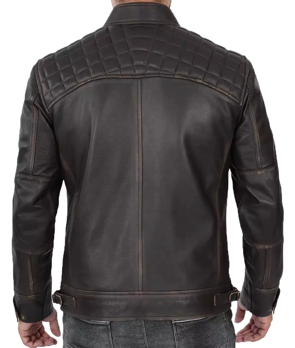 Men’s Distressed Brown Quilted Biker Leather Jacket