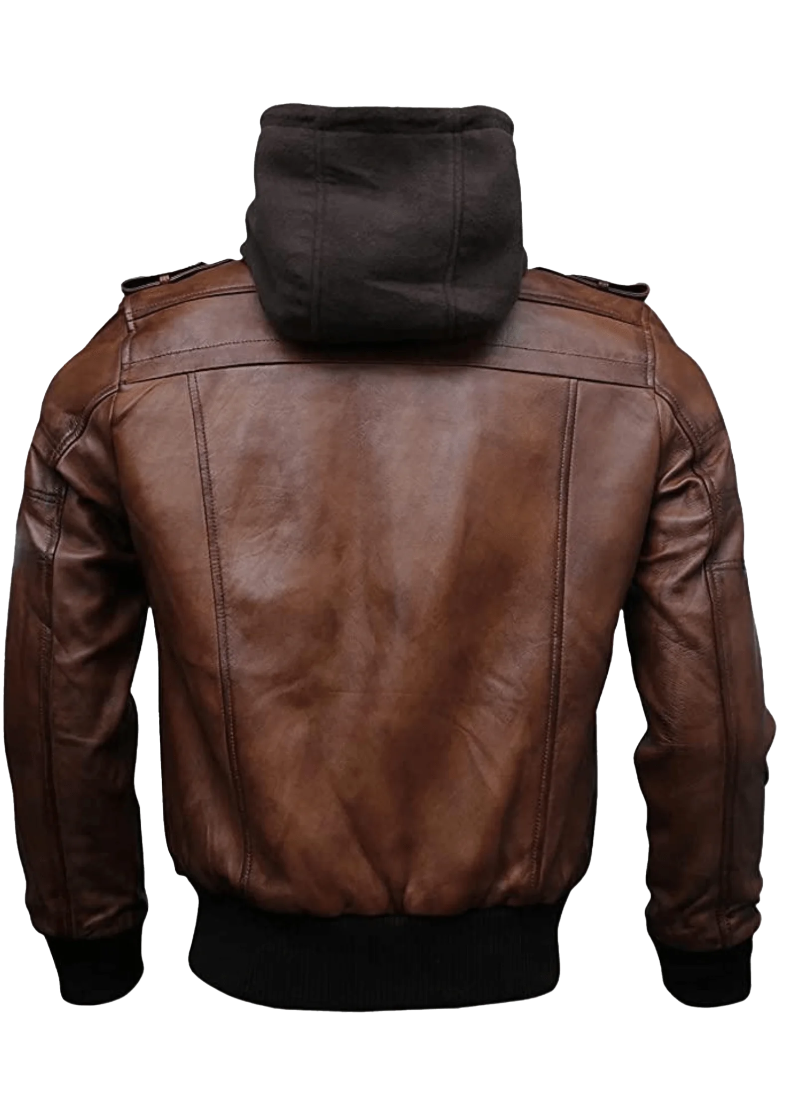 Men’s Hooded Brown Leather Bomber Jacket