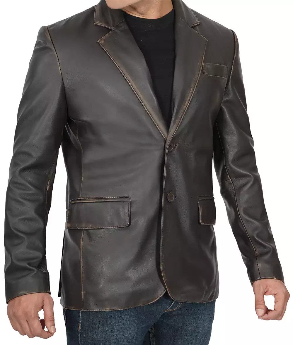 Men's Ruboff Dark Brown Leather Blazer