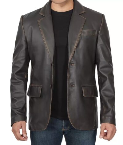 Men's Ruboff Dark Brown Leather Blazer