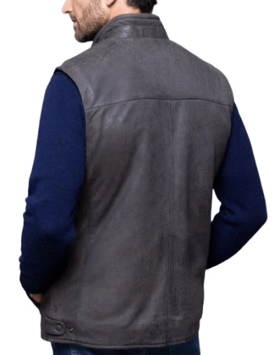 Men's dark brown leather gilet