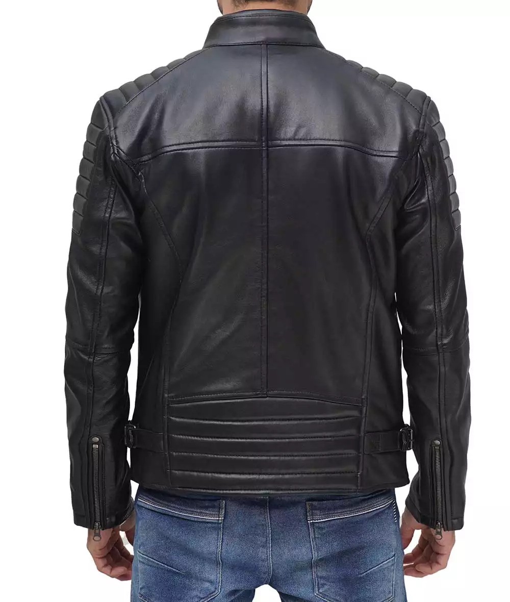 Padded Men's Café Racer Black Leather Jacket