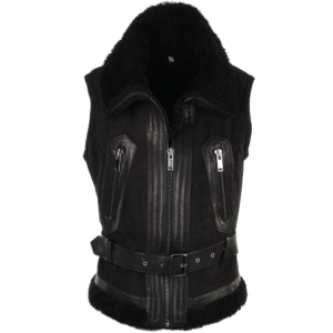 Shearling Suede Leather Biker Gilet