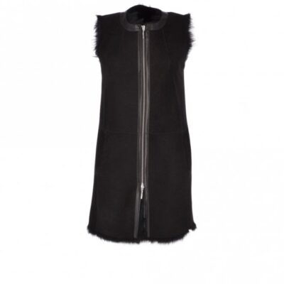 Shearling Suede Leather Slim Gilet