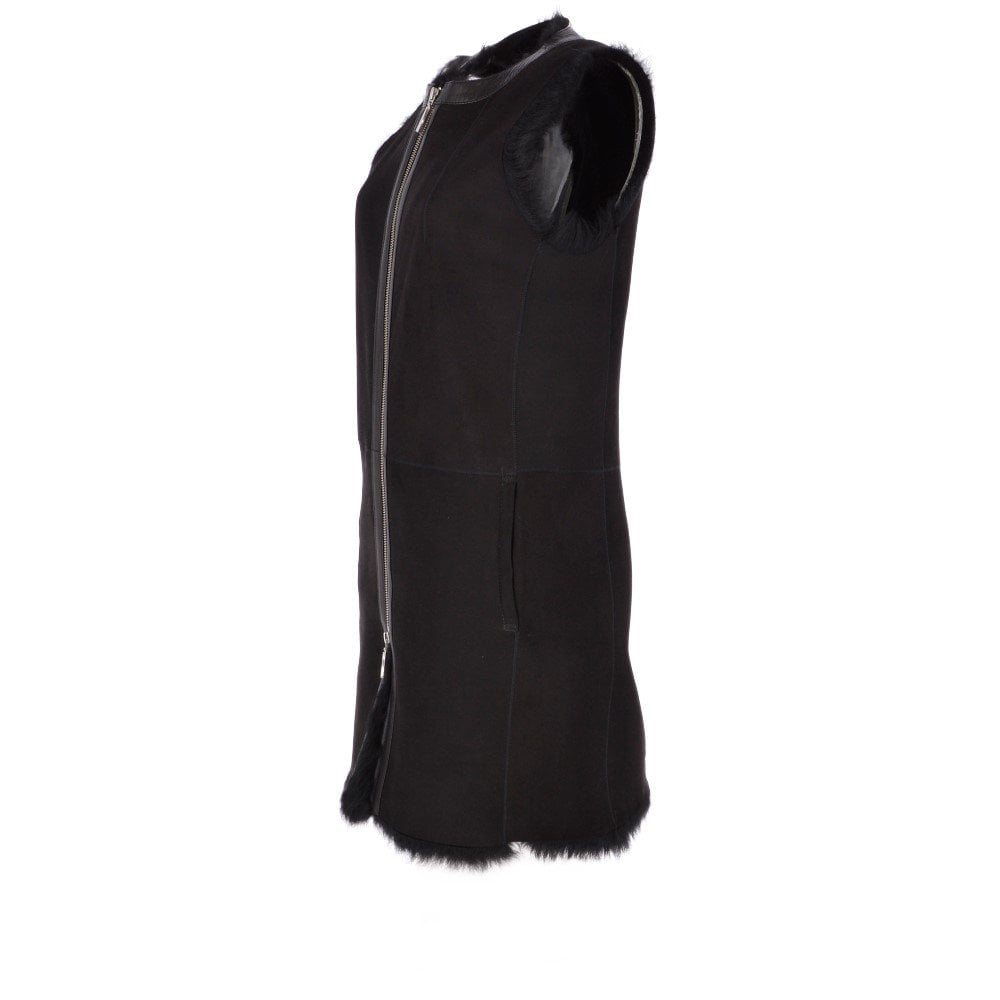 Shearling Suede Leather Slim Gilet