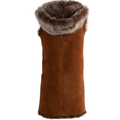Sheepskin Slim fit Hooded Whisky Suede Gilet