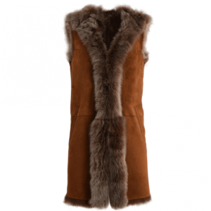 Sheepskin Slim fit Hooded Whisky Suede Gilet