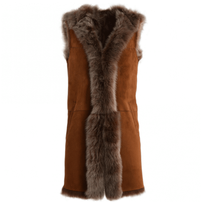 Sheepskin Slim fit Hooded Whisky Suede Gilet
