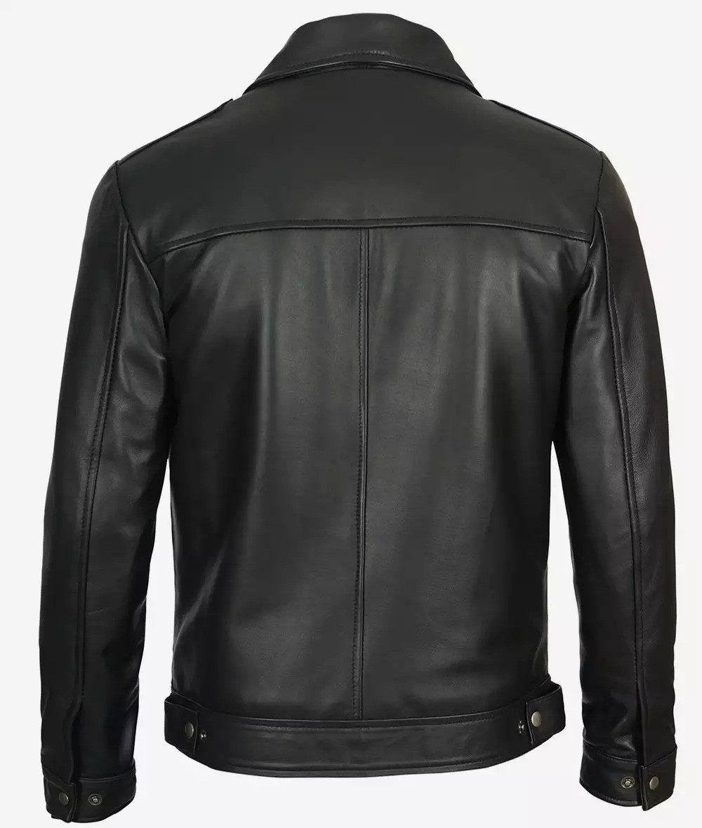 Shirt Collar Vintage Black Leather Jacket