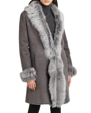 Women 34 Length Grey Shearling Coat