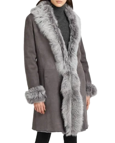 Women 34 Length Grey Shearling Coat