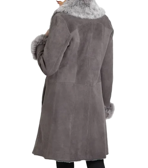 Women 34 Length Grey Shearling Coat