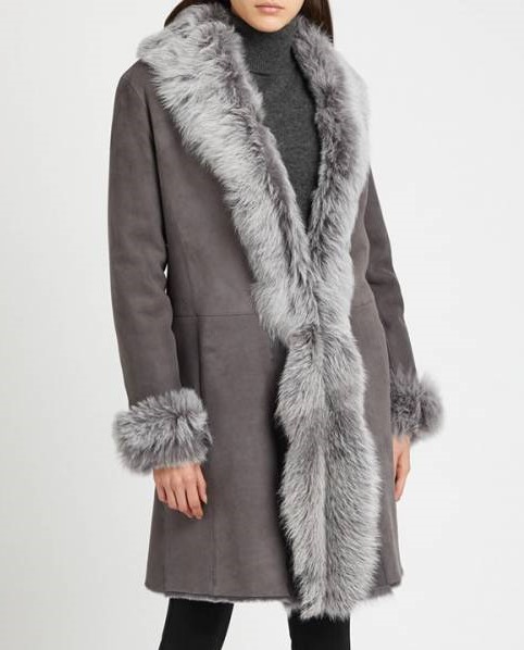 Women 3/4 Length Grey Shearling Coat