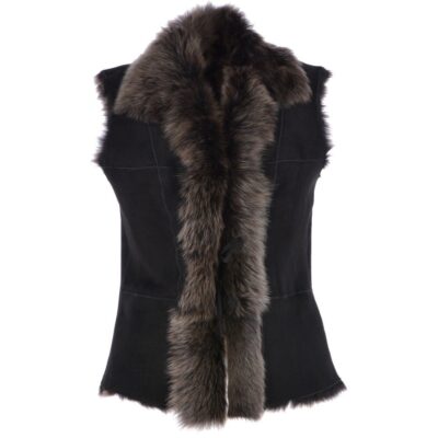 Women Black Suede Leather Gilet