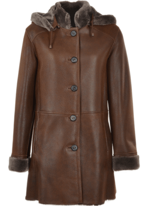 Women Sheepskin Tobacco Duffle Coat