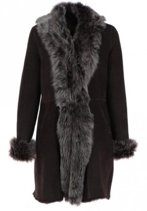 Women 3/4 Length Brown Suede Leather Coat