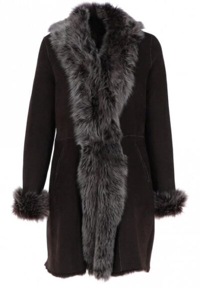 Women 3/4 Length Brown Suede Leather Coat