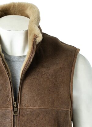 Men Tobacco Sheepskin Leather Gilet