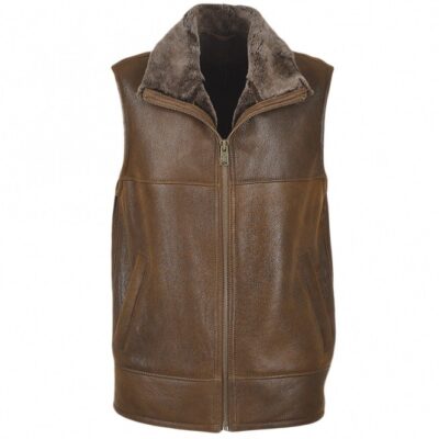 Men's Sheepskin Tobacco leather Gilet