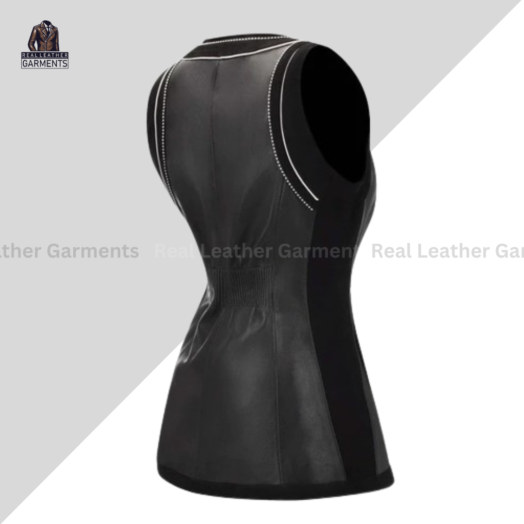 Long Black Nubuck Leather Gilet
