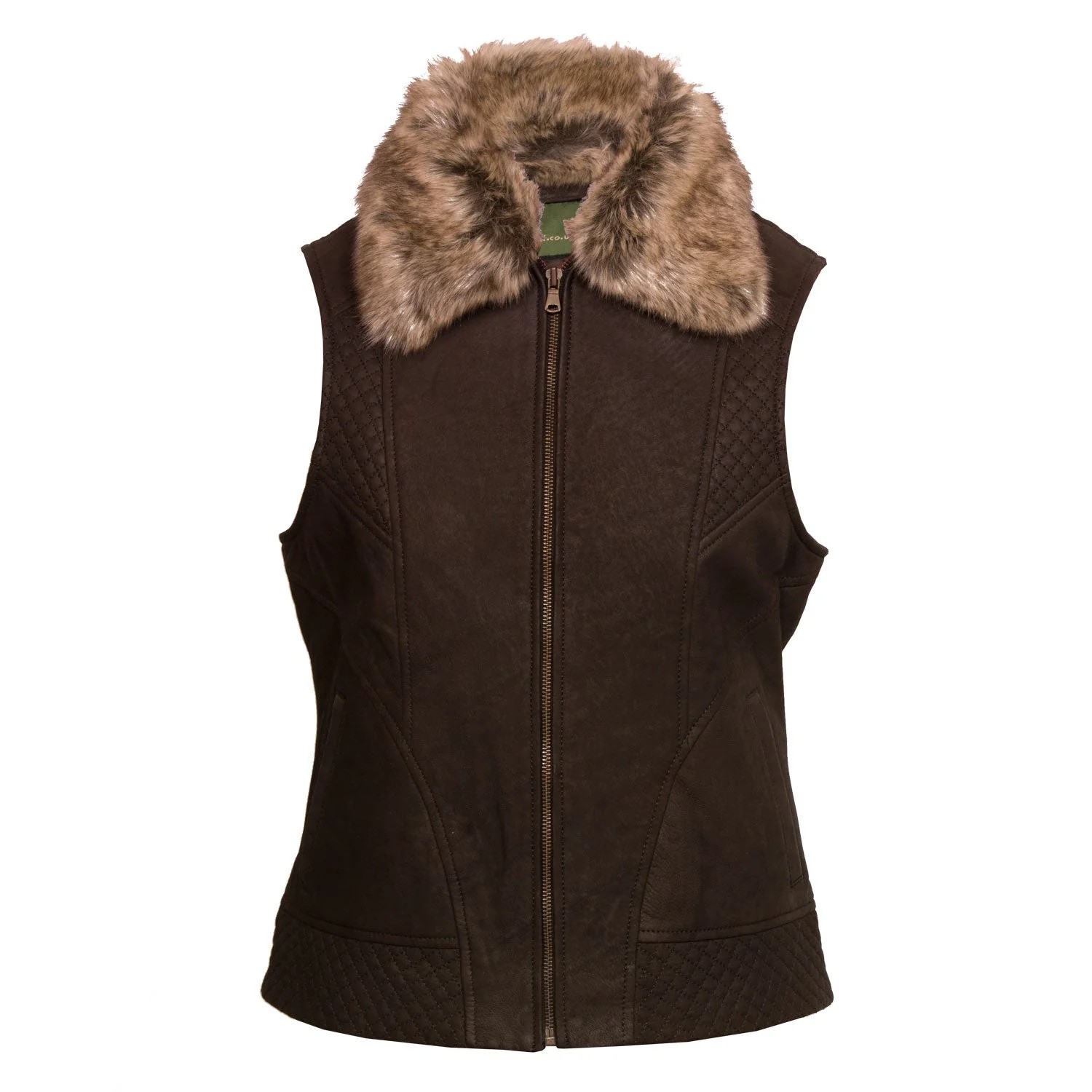 Detachable faux Fur Collar Brown Leather Gilet