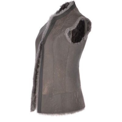Grey Sheepskin Suede Leather Gilet