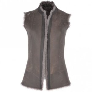 Grey Sheepskin Suede Leather Gilet