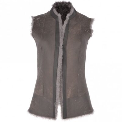 Grey Sheepskin Suede Leather Gilet