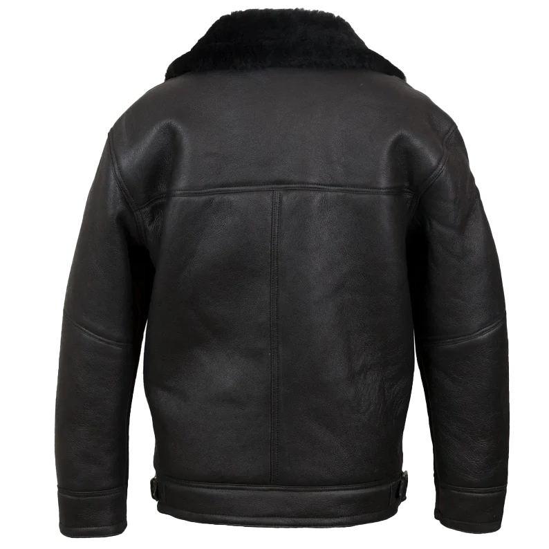 Men’s Double Breasted Black Sheepskin Pilot Jacket