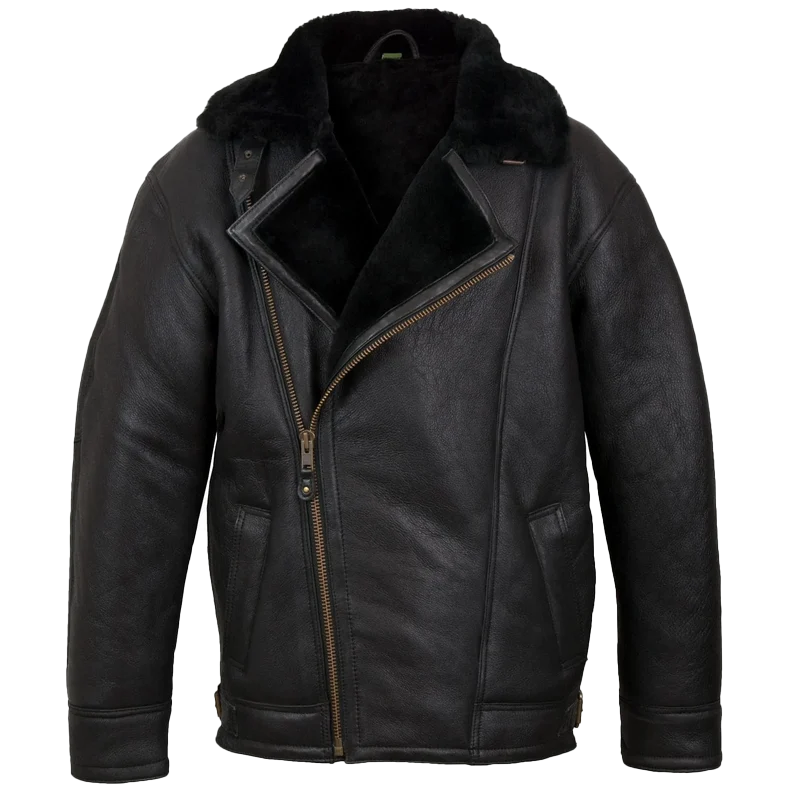 Men’s Double Breasted Black Sheepskin Pilot Jacket